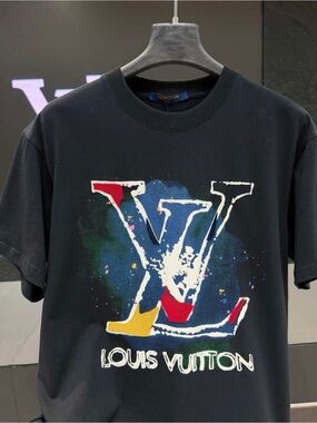 Louis Vuitton Black Tee with Multicolor LV Splash Graphic